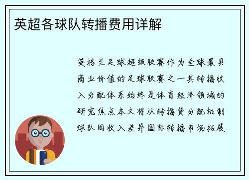 英超各球队转播费用详解
